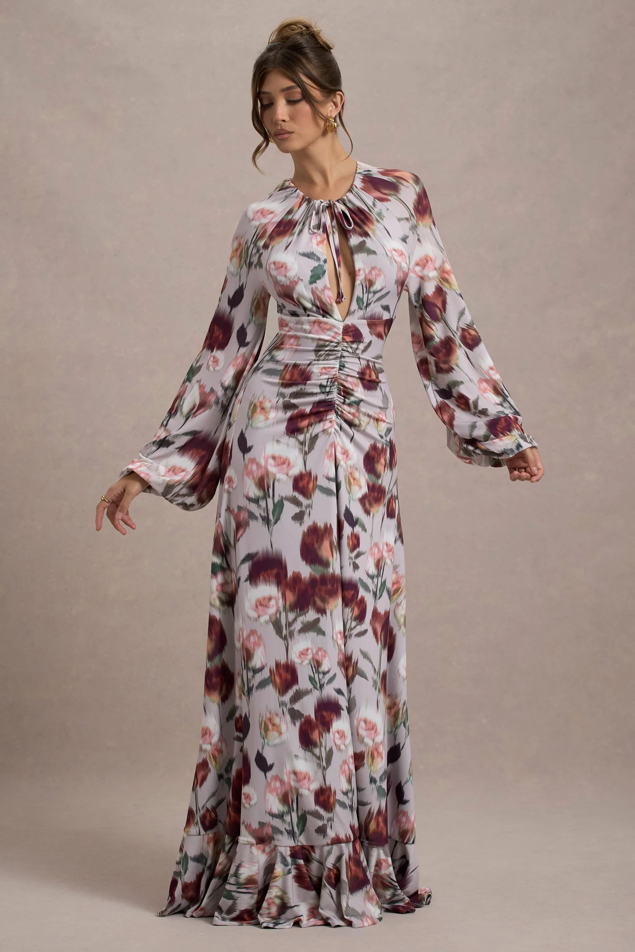 Althena | Cream Floral Print Balloon-Sleeve Maxi Dress