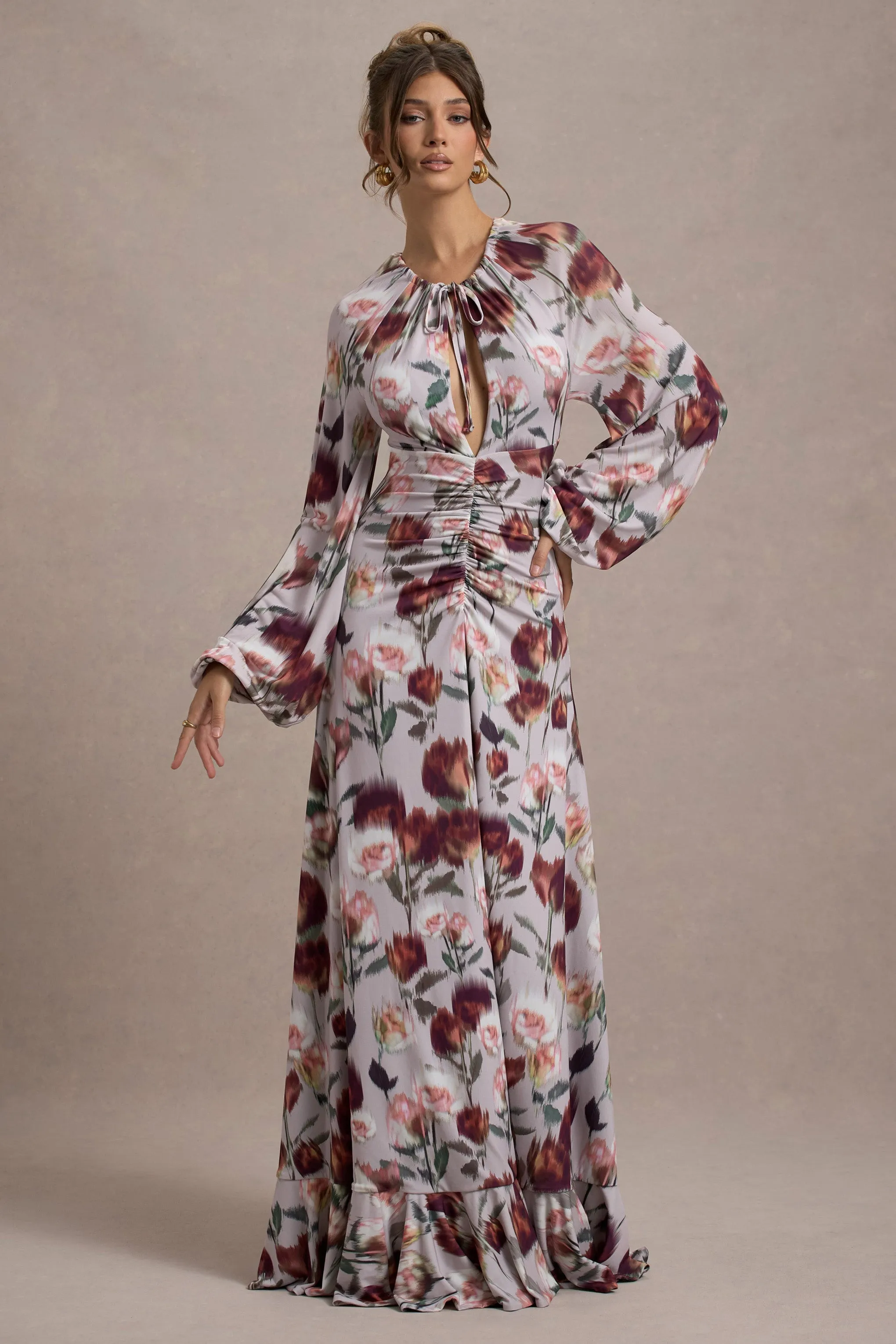 Althena | Cream Floral Print Balloon-Sleeve Maxi Dress