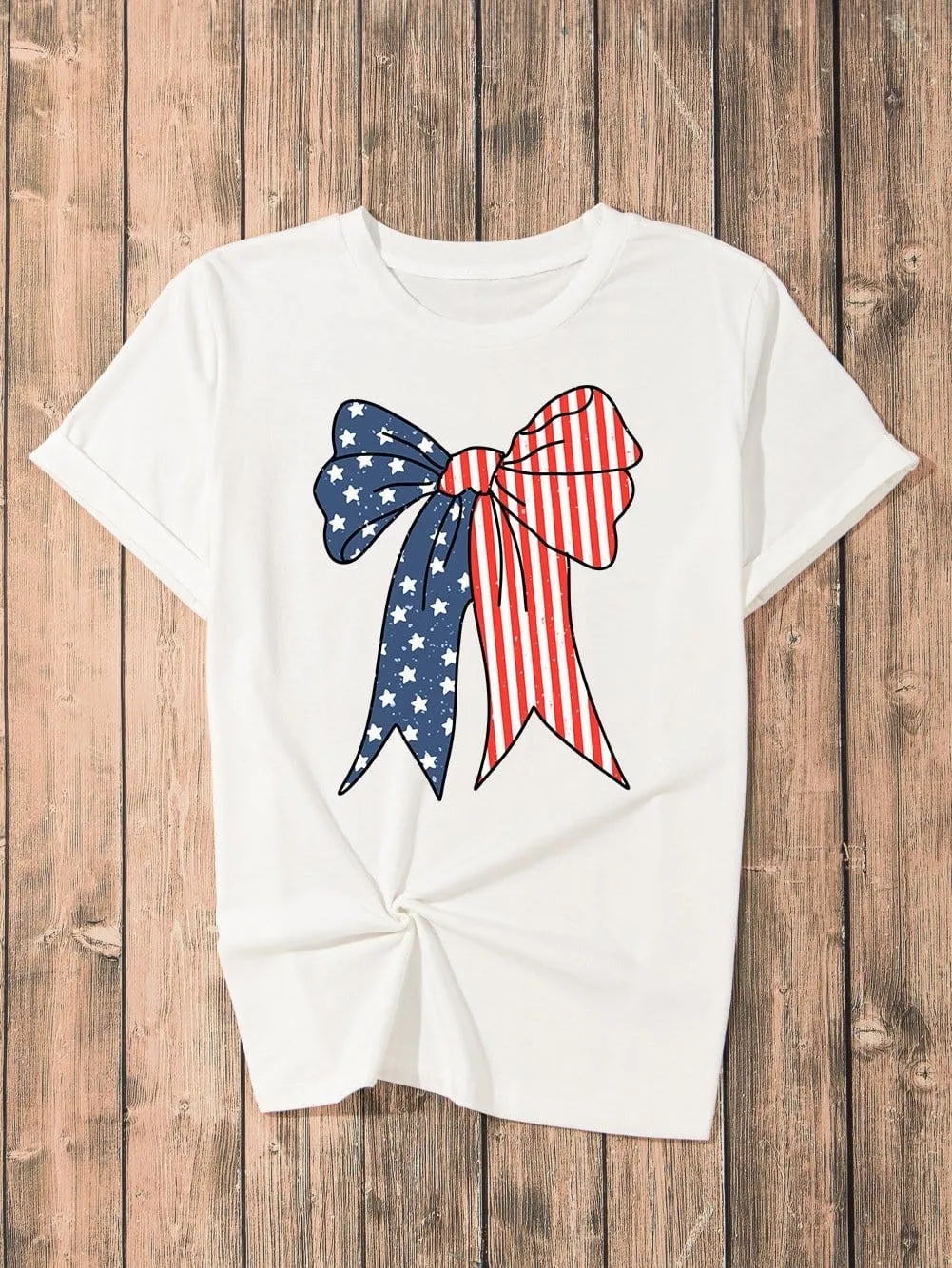 American Flag Bow Knot Graphic Print Casual Tee