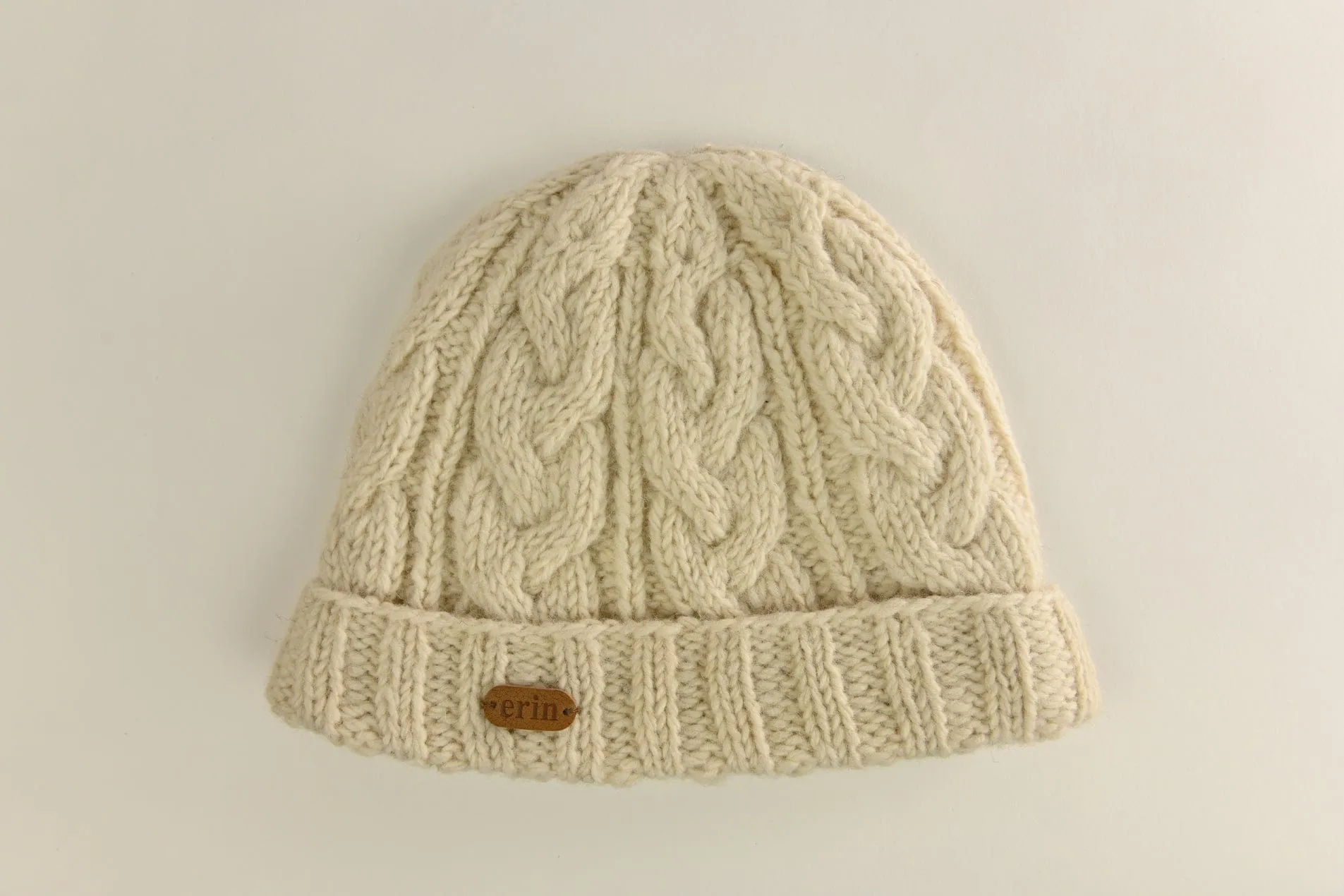 Aran Cable Turnup Hat - Natural