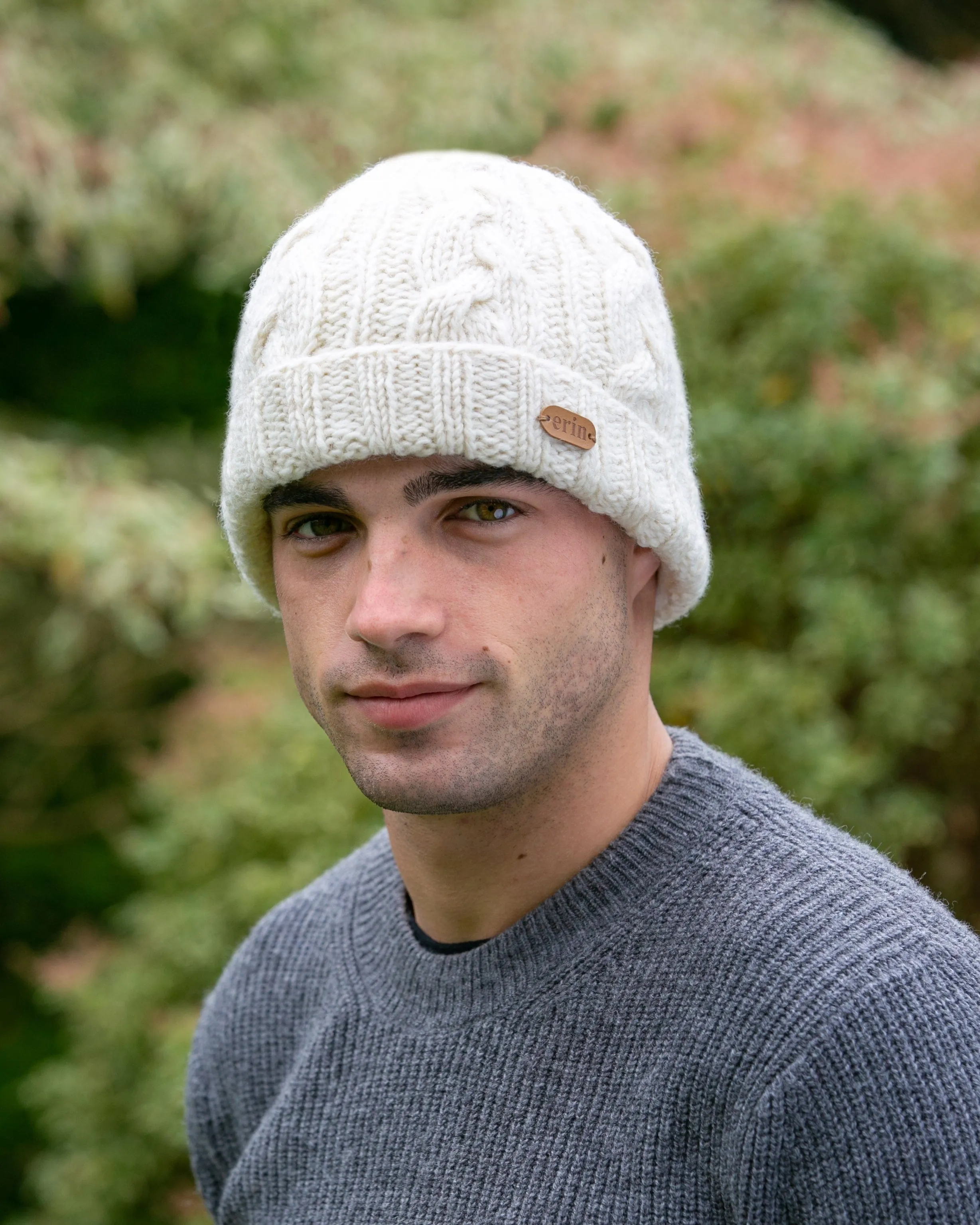 Aran Cable Turnup Hat - Natural