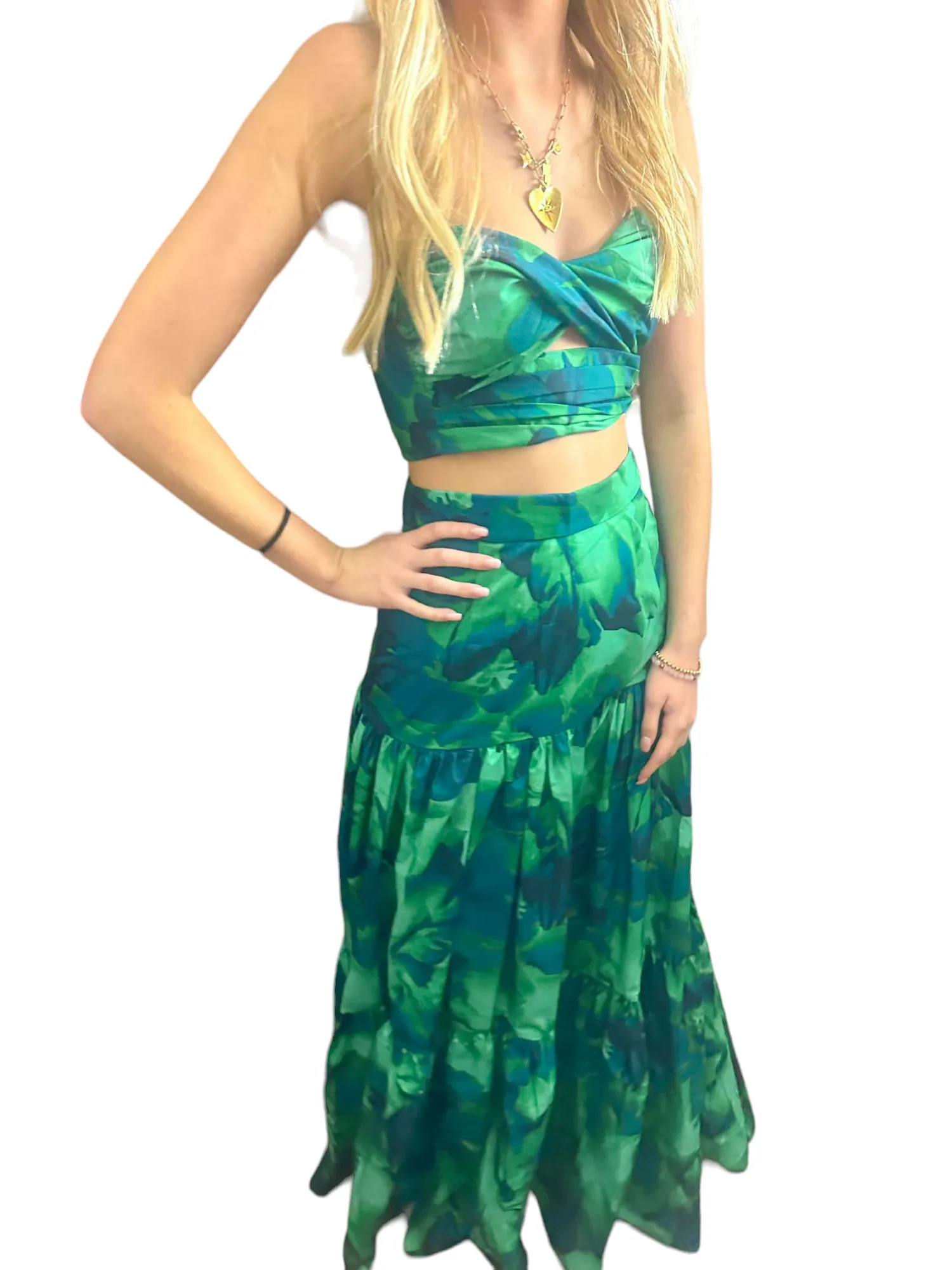 Ayla Calista Beach Chic Maxi Set in Vibrant Green