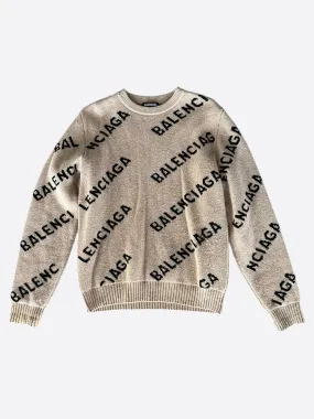 Balenciaga Brown & Black All Over Logo Knit Sweater