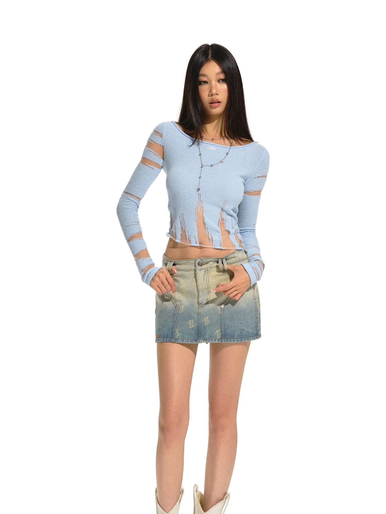 Blue Burnout Knitwear