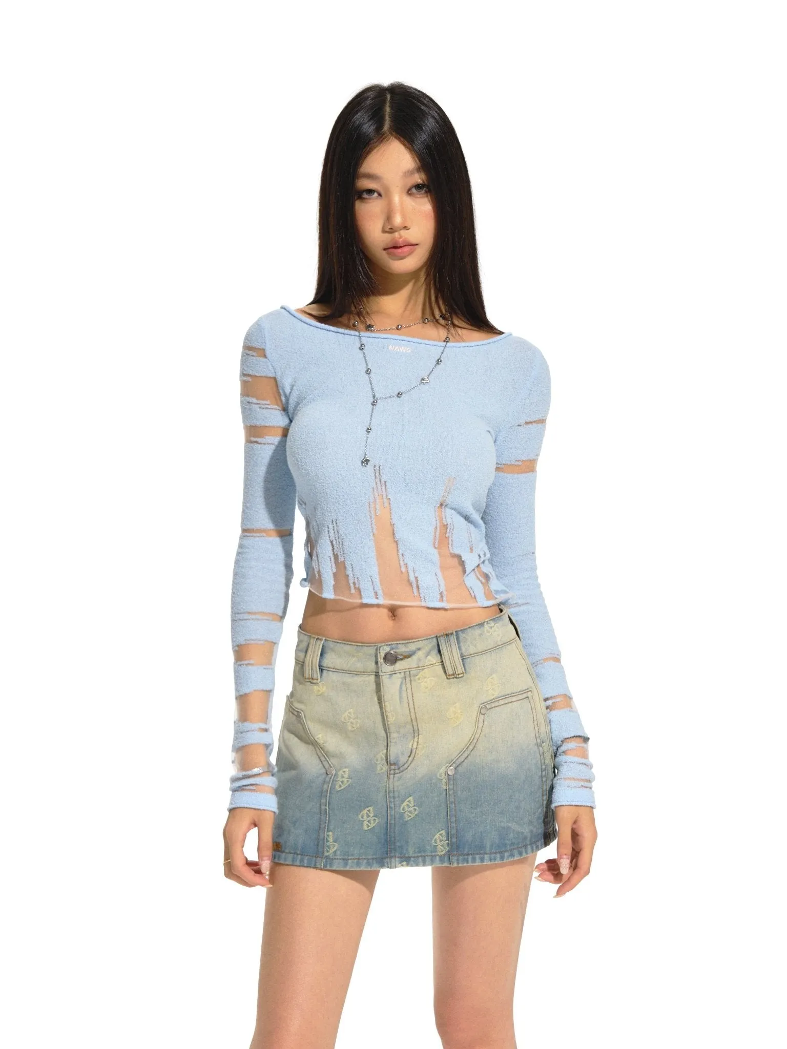 Blue Burnout Knitwear