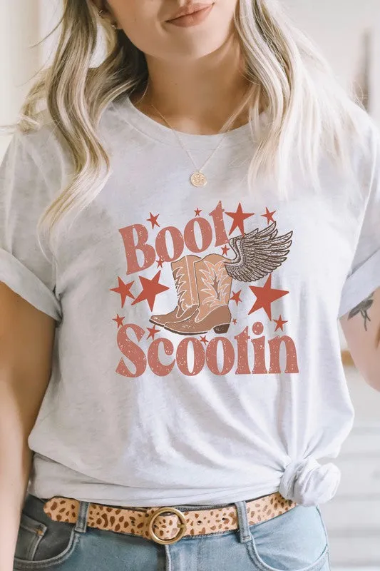 Boot Scootin Winged Cowboy Boots Stars Graphic Tee