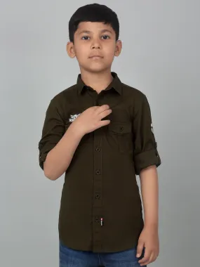 Boys Casual Olive Green Full Sleeve with Tab  Shirt