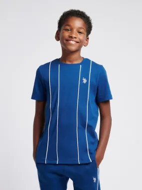 Boys Piped Interlock T-Shirt in Navy Peony