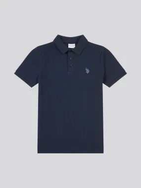 Boys Vertical Texture Polo Shirt in Dark Sapphire Navy / Moonlight Blue DHM