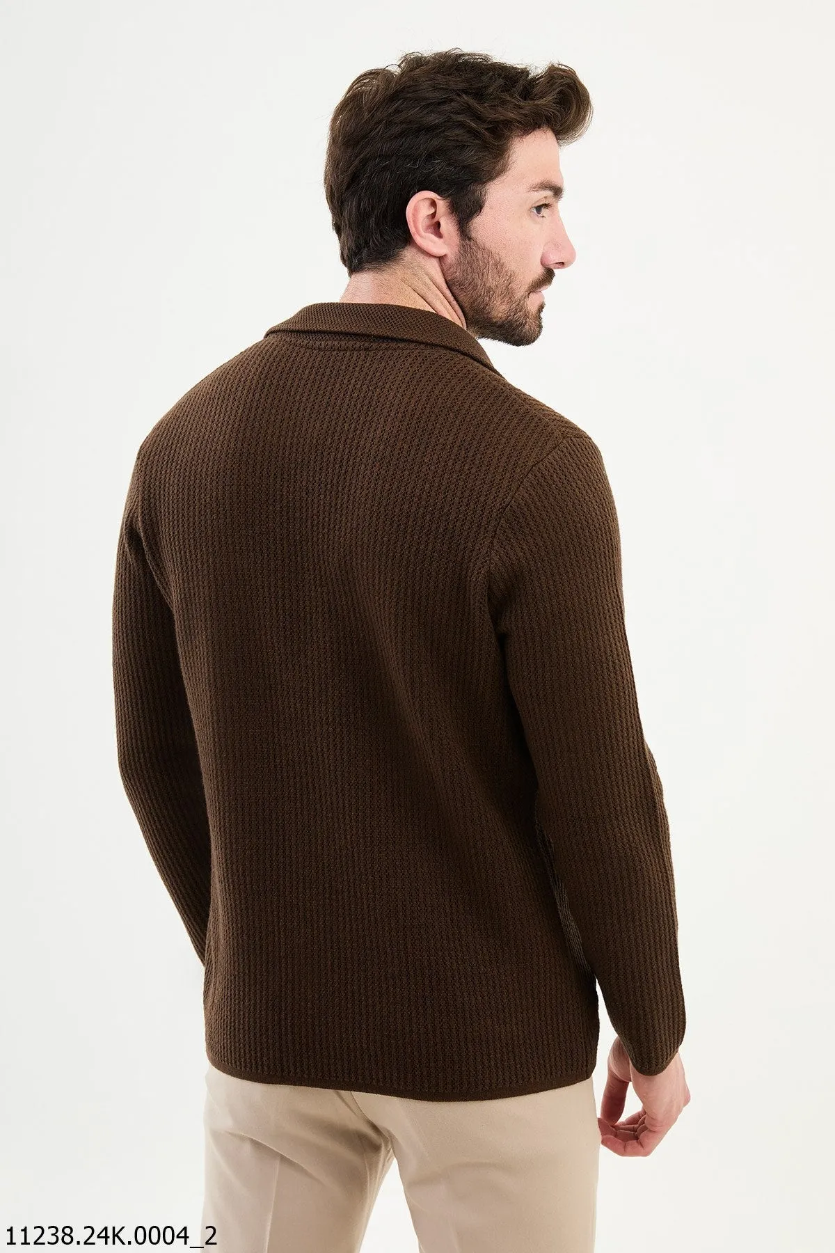 Brabion Dante Slim Fit Brown Knitwear Cardigan Sweater