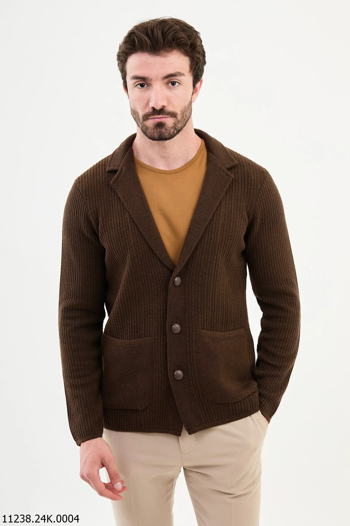 Brabion Dante Slim Fit Brown Knitwear Cardigan Sweater