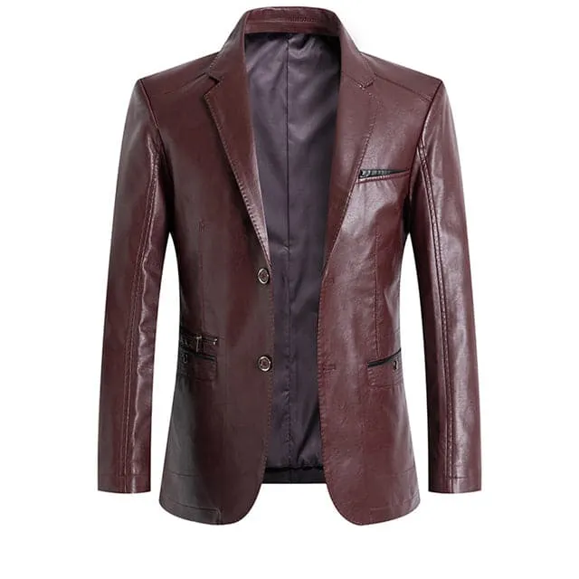 BRADLEY Men's Fashion Premium Quality Burgundy Red Leather Style Blazer Suit Jacket - Special Offer!