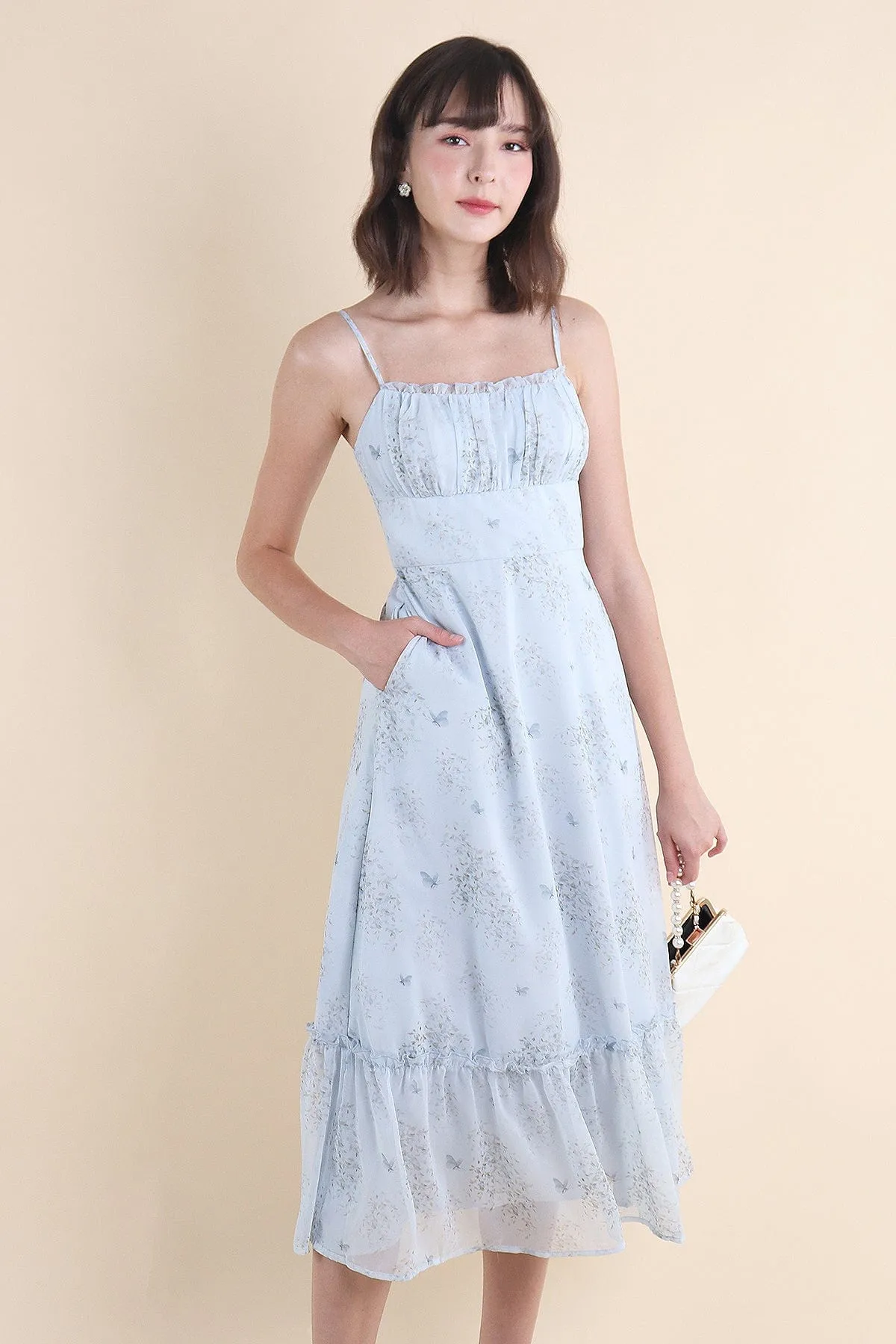 BRANT FLORAL RUCHED MAXI IN BLUE