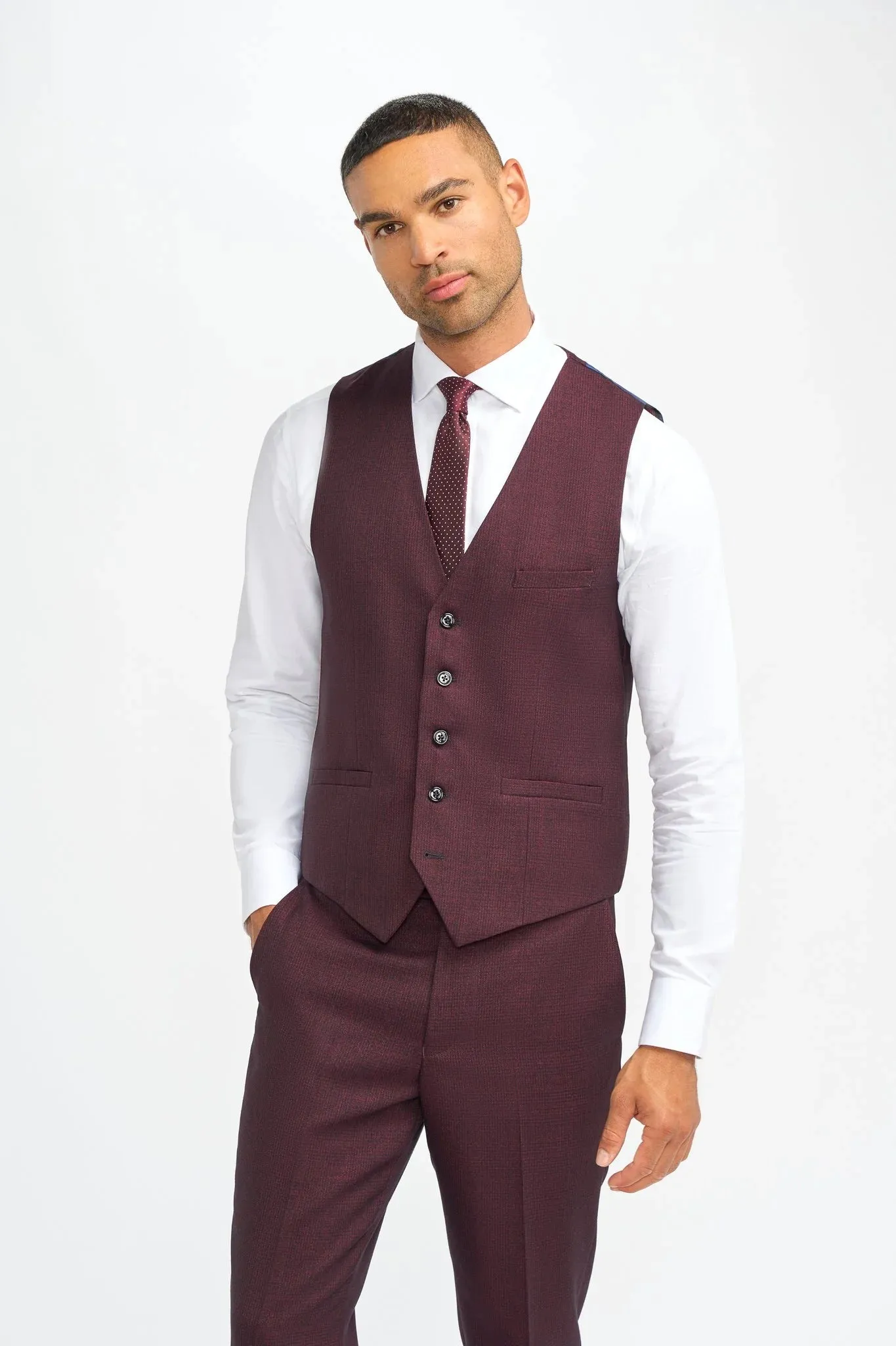 Caridi - Men's Burgundy Checked Waistcoat