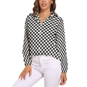 Checker Top Women, Checker Blouse, Black Checker Top, Semi Sheer Blouse, 80s retro top, Retro Blouse, Black and White Blouse, Checker Shirt