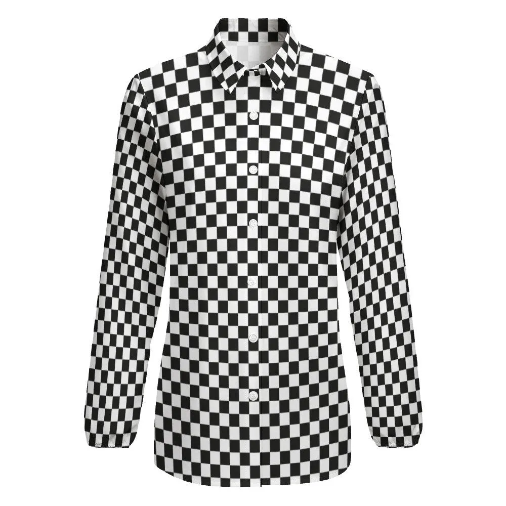 Checker Top Women, Checker Blouse, Black Checker Top, Semi Sheer Blouse, 80s retro top, Retro Blouse, Black and White Blouse, Checker Shirt