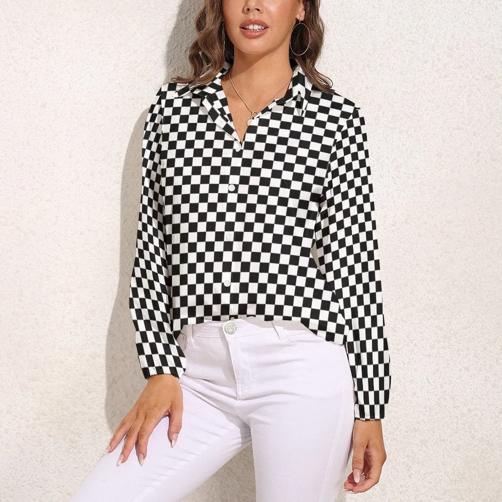 Checker Top Women, Checker Blouse, Black Checker Top, Semi Sheer Blouse, 80s retro top, Retro Blouse, Black and White Blouse, Checker Shirt