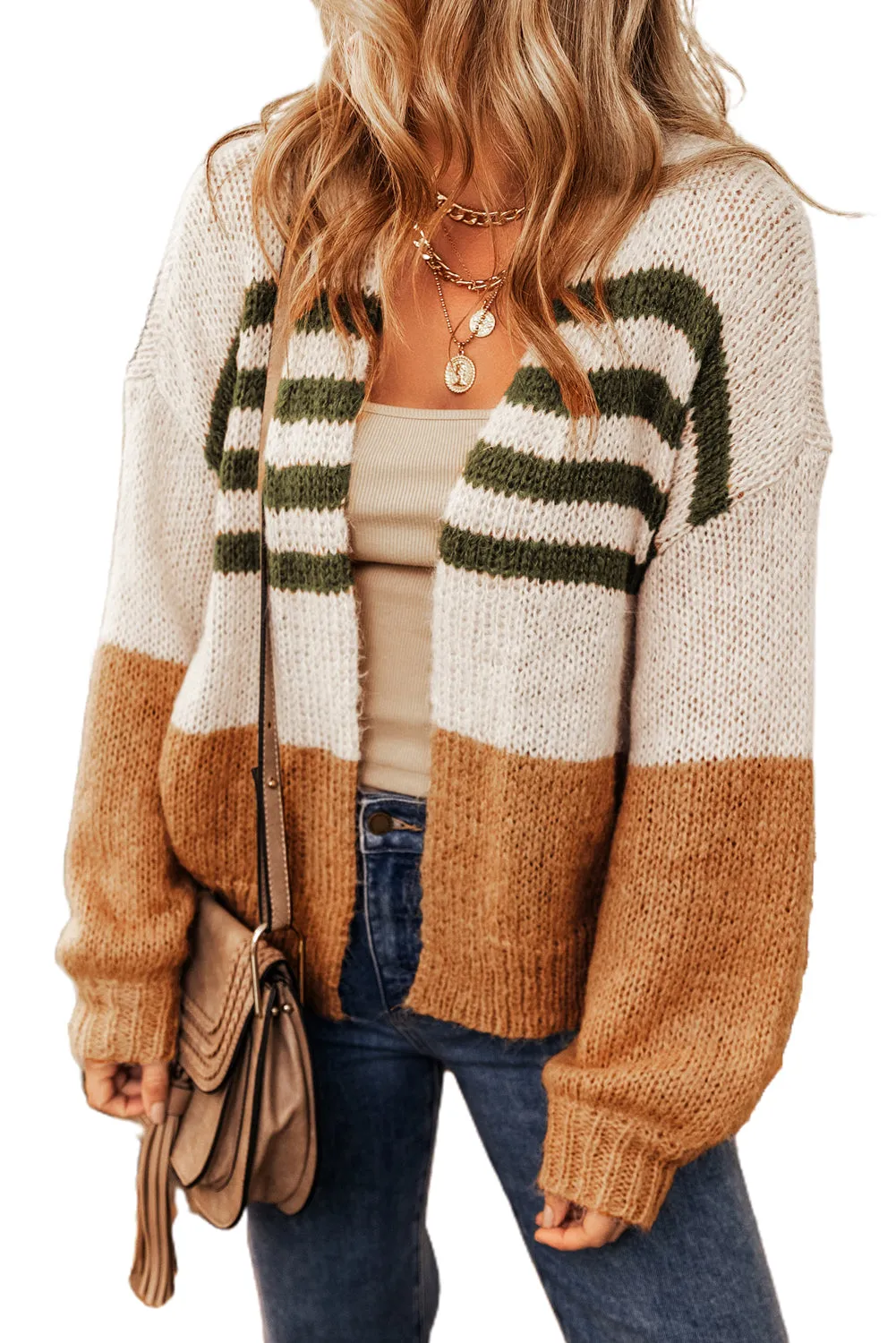 Colorblock Striped Open Cardigan