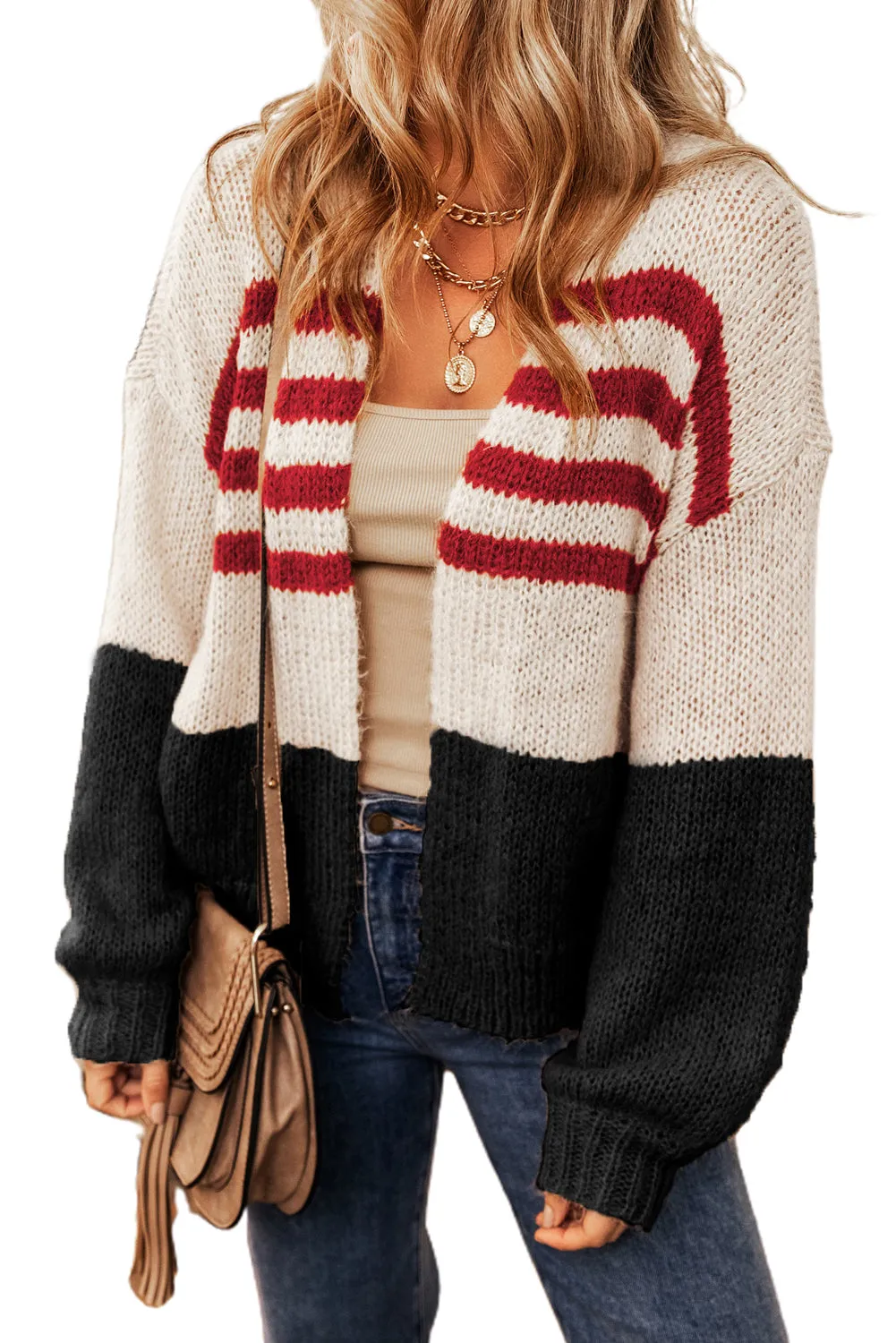 Colorblock Striped Open Cardigan