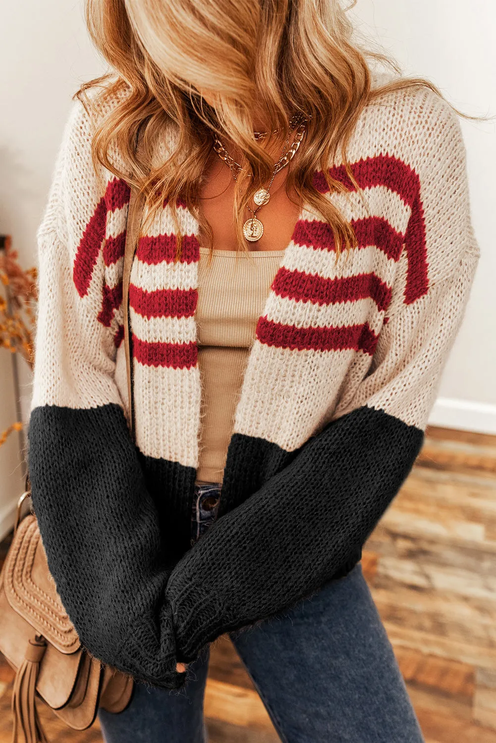 Colorblock Striped Open Cardigan