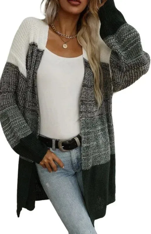 Contrast Color Women Cardigan Sweater