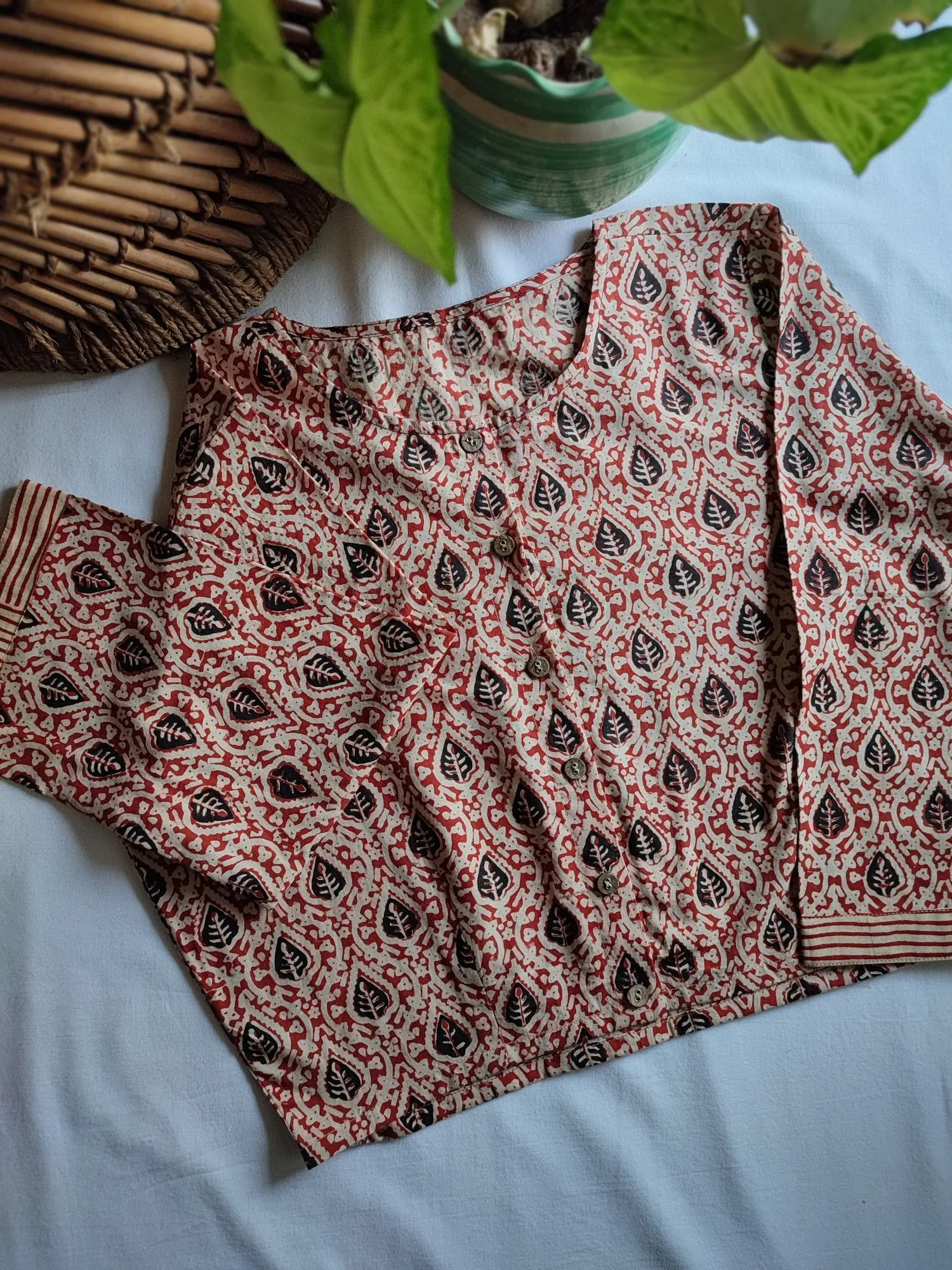 Crimson Red Pure Cotton Handblock Printed Contemporary Blouse/ Crop Top