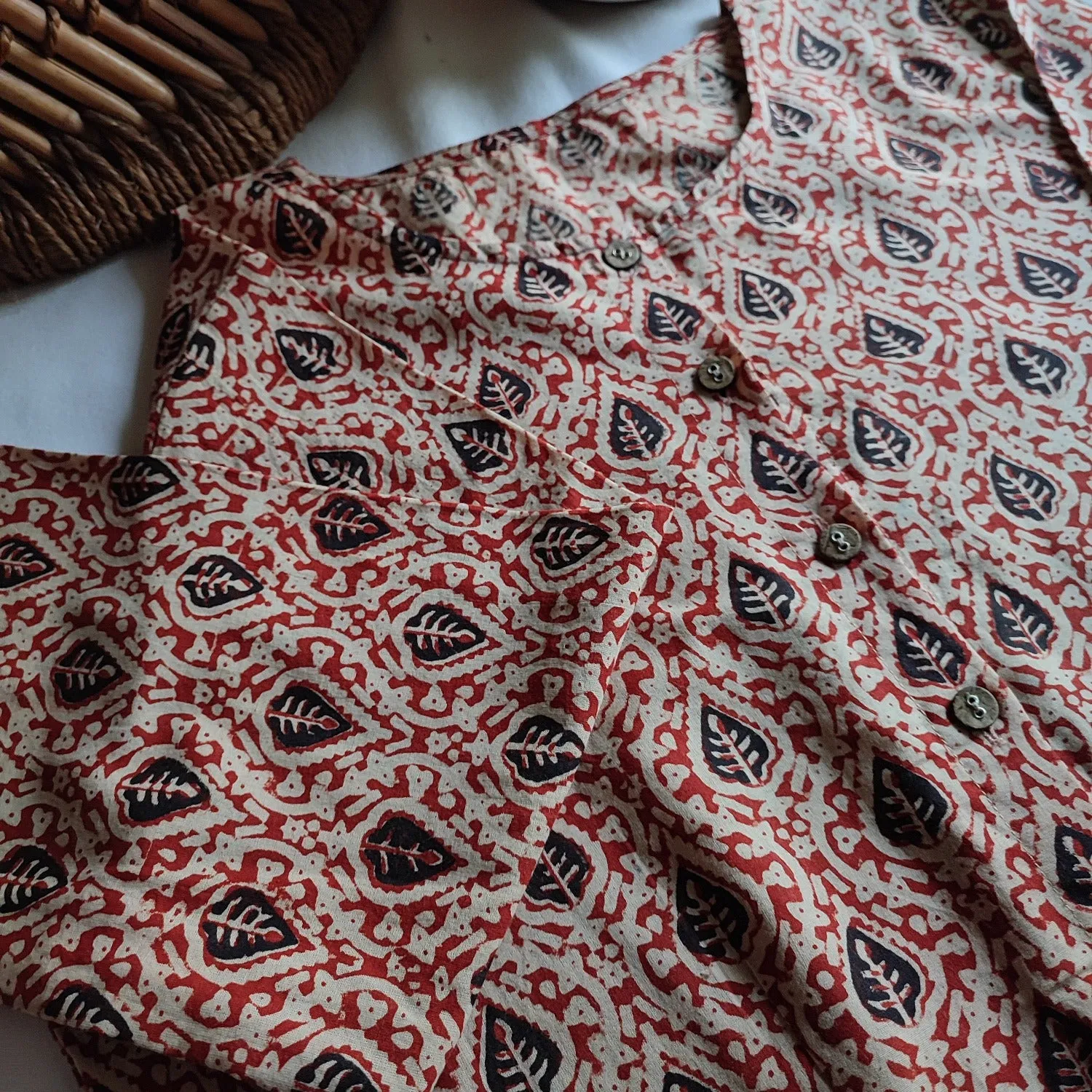 Crimson Red Pure Cotton Handblock Printed Contemporary Blouse/ Crop Top