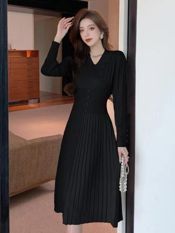 Elegant French-Inspired Women's Knitted Dress with Skirt by Jakoto