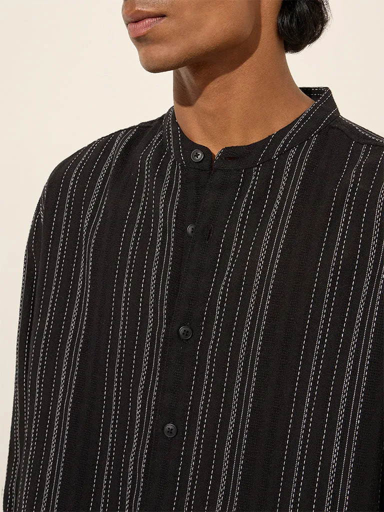 ETA Black Textured Stripe Relaxed-Fit Cotton Shirt