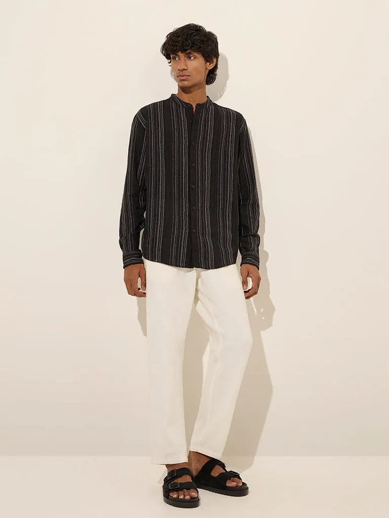 ETA Black Textured Stripe Relaxed-Fit Cotton Shirt