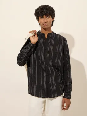 ETA Black Textured Stripe Relaxed-Fit Cotton Shirt