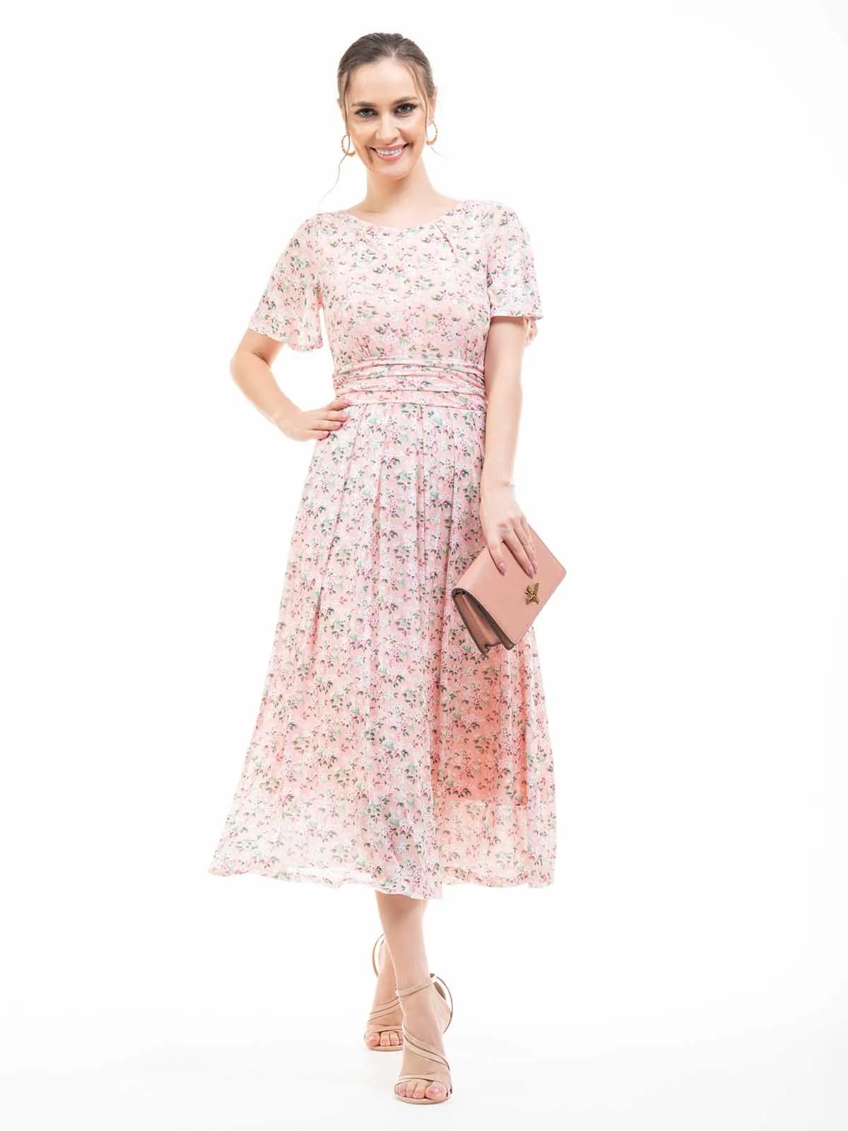 Giana Floral Midi Dress, Peach