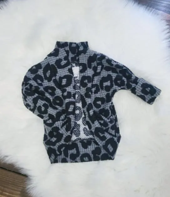 Grow with Me Girl's Gray Leopard Print Cardigan