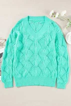 Hollow Out Knit V Neck Drop Shoulder Sweater