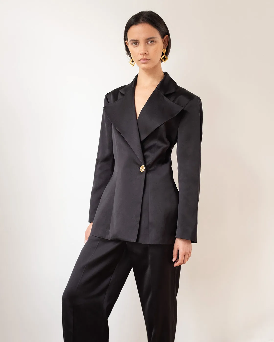 Leila Blazer Duchesse Satin Black