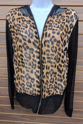 Leopard chiffon black mesh zip up