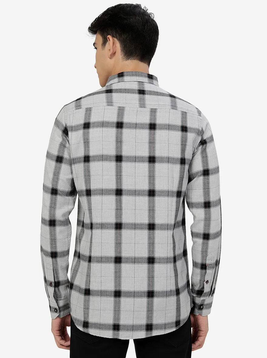 Light Grey Checked Slim Fit Casual Shirt | JadeBlue