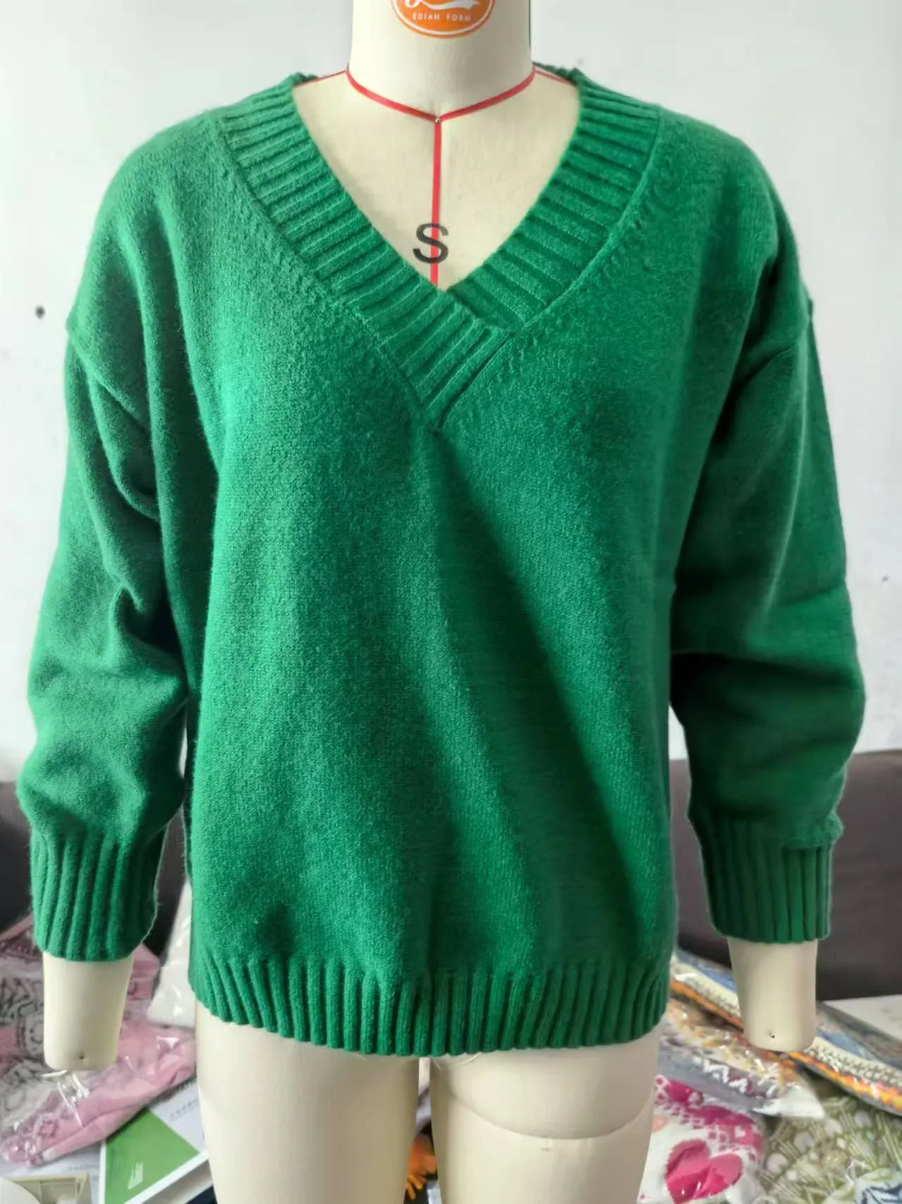 Long Sleeve V Neck Loose Sweaters Knit Pullover