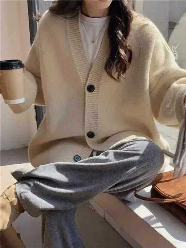 Loose Buttoned Versatile Women Cardigan Sweater