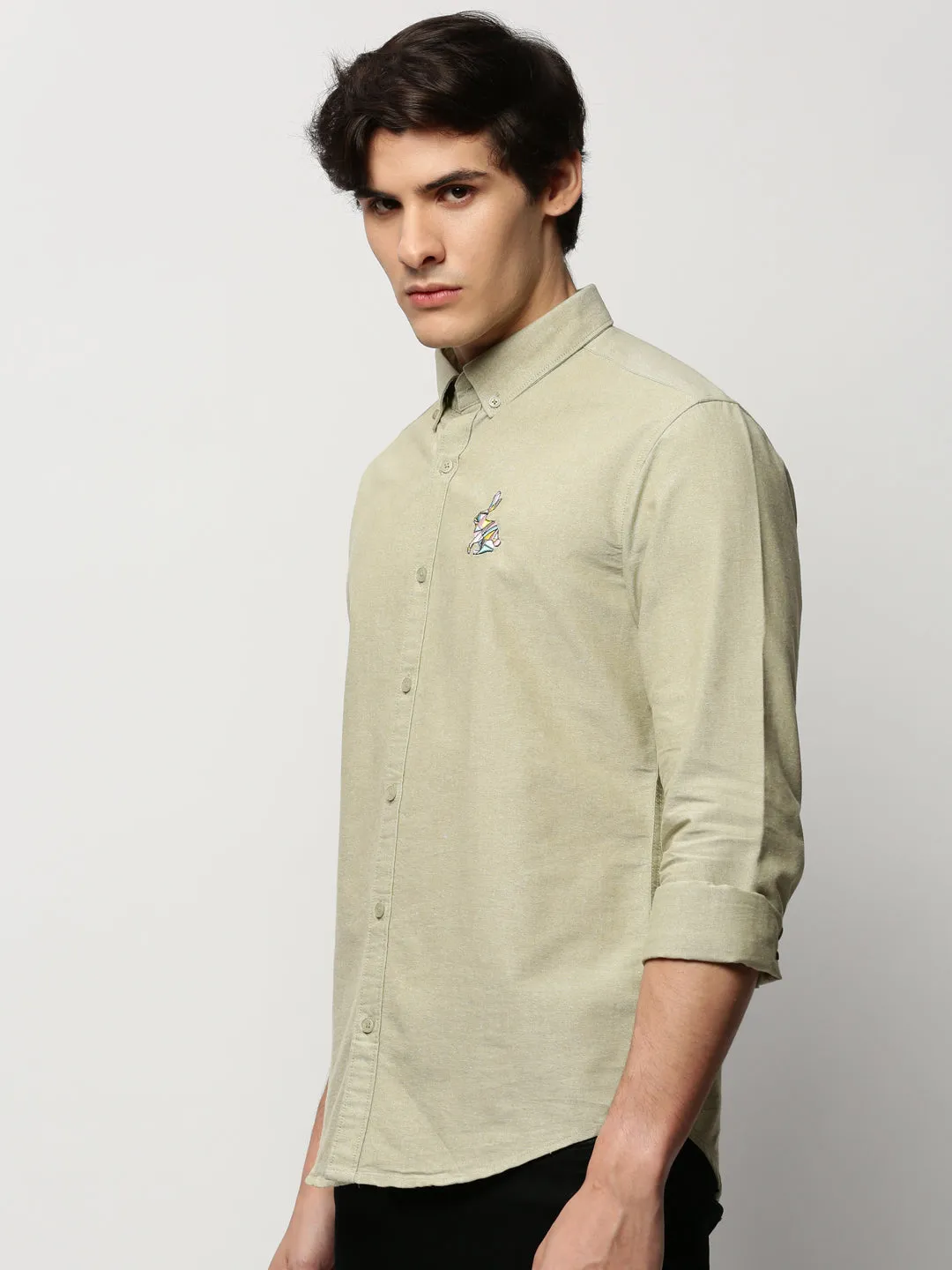 Men Green Solid Casual Shirts