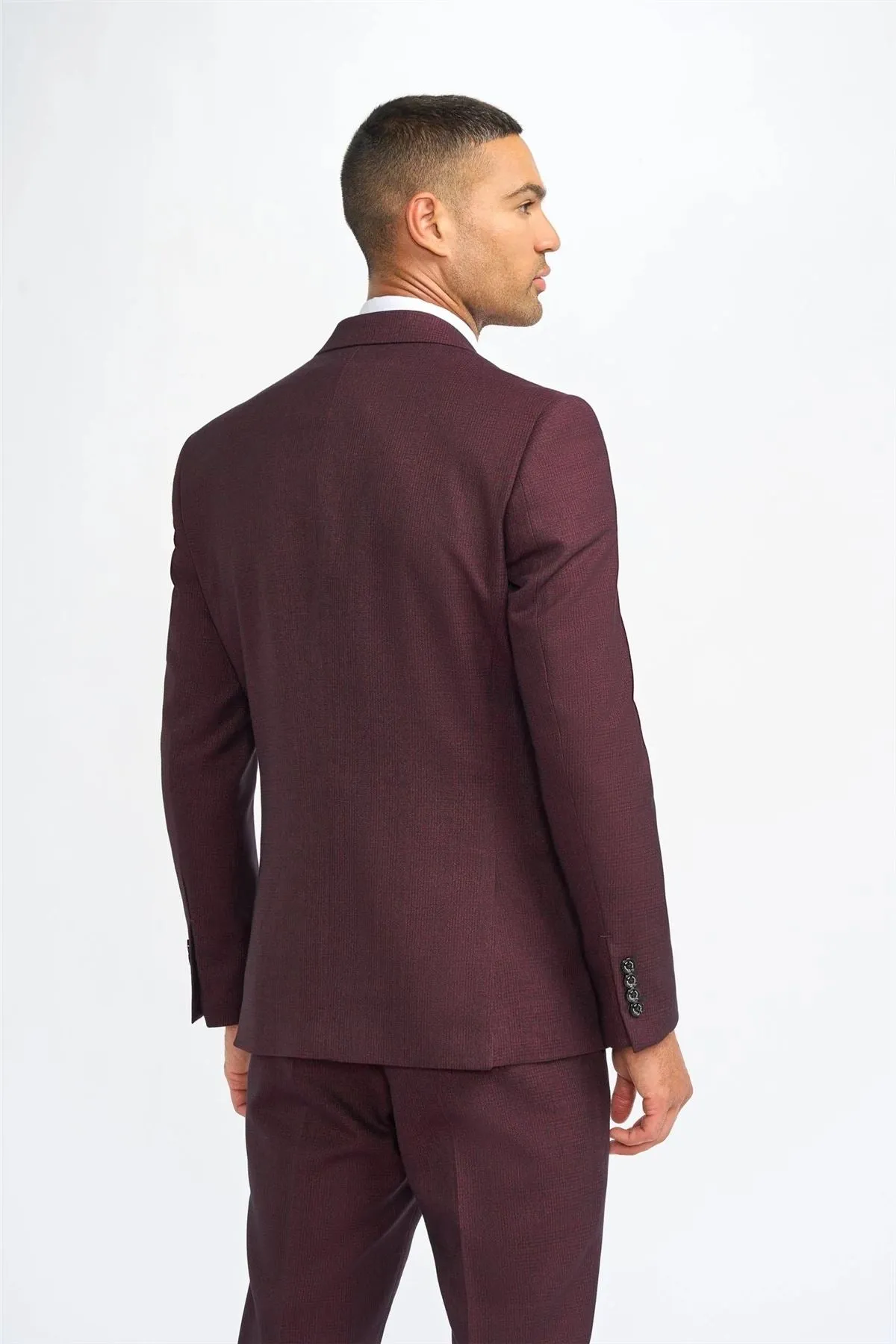 Men's Blazer Burgundy Checked Tailored Fit Formal Suit Jacket