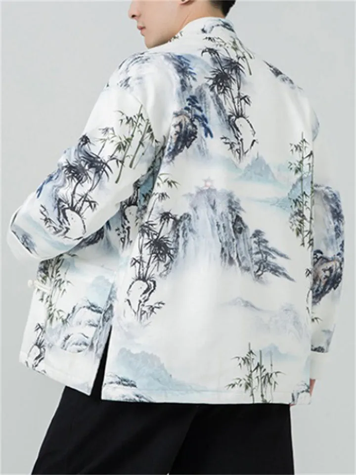 Men's Ink Wash Painting Bamboo Print Trendy Jackets