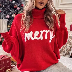 Merry Christmas Turtleneck Long Sleeve Sweater