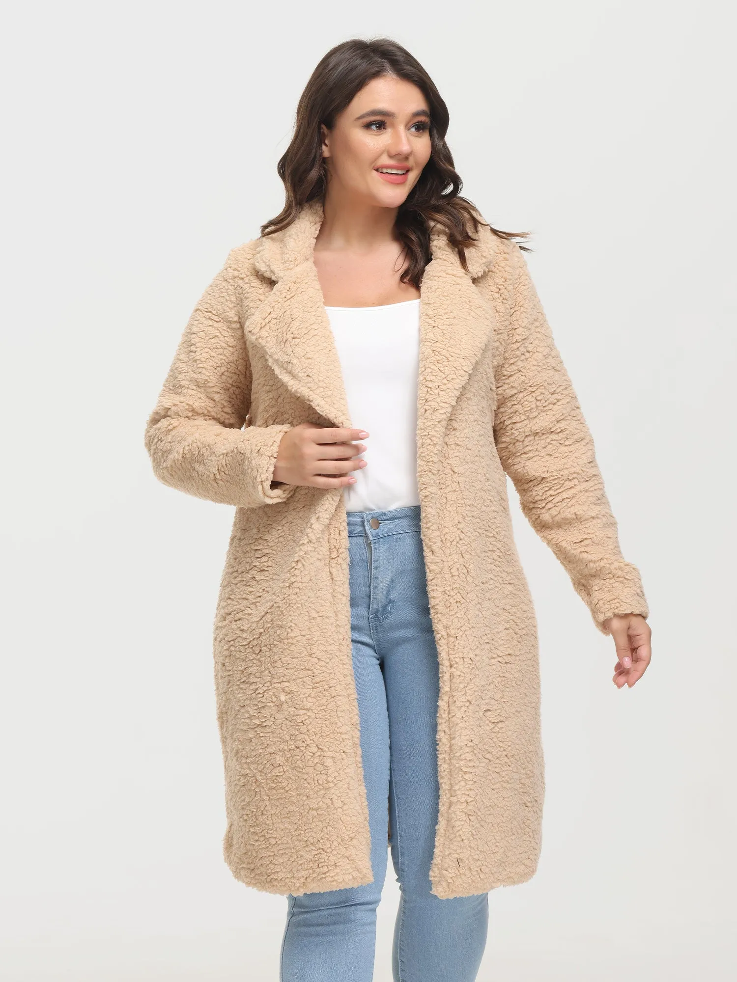 Midsize Trendy Funnel Lapel Lambswool Midi Coat