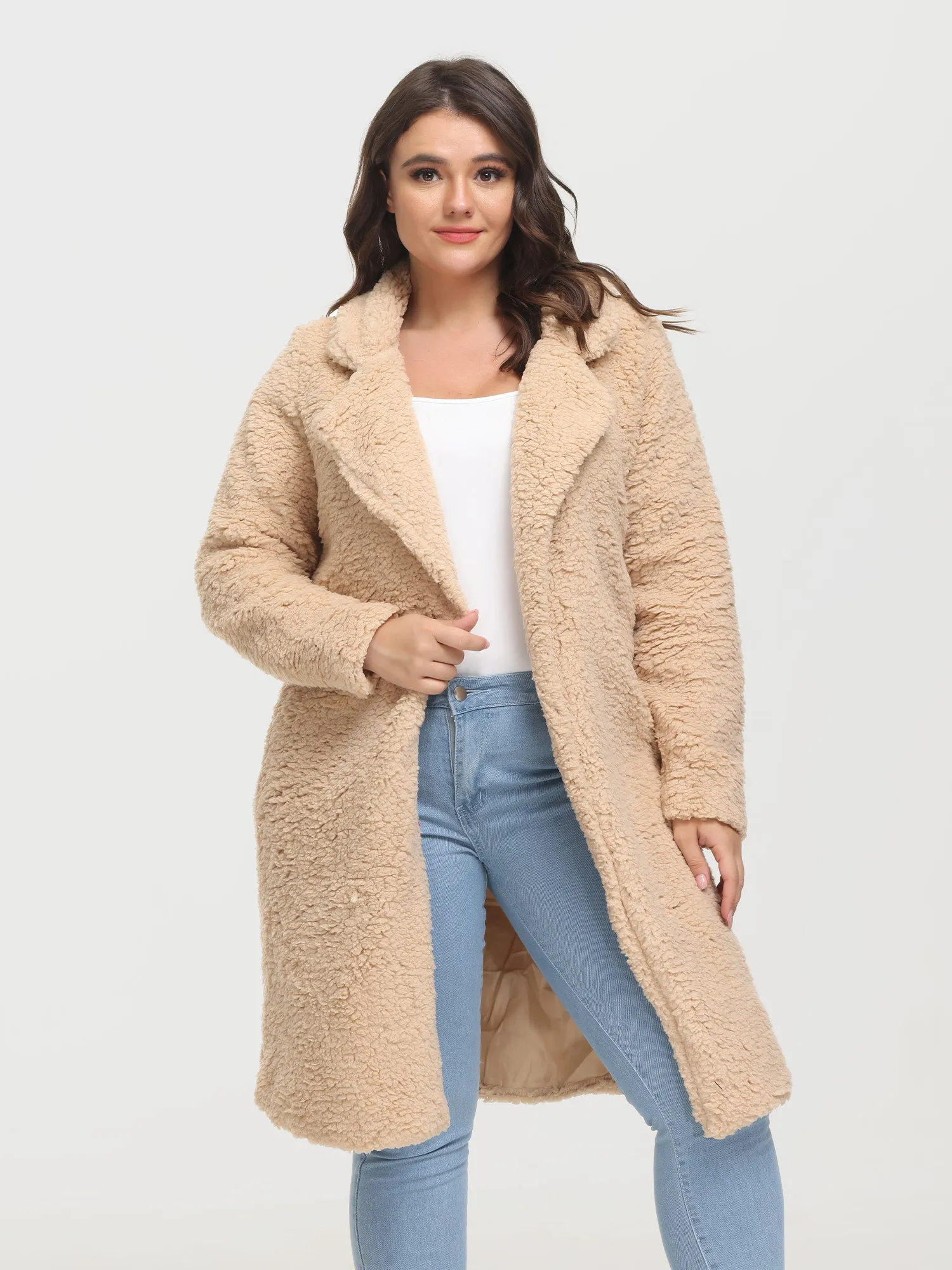 Midsize Trendy Funnel Lapel Lambswool Midi Coat