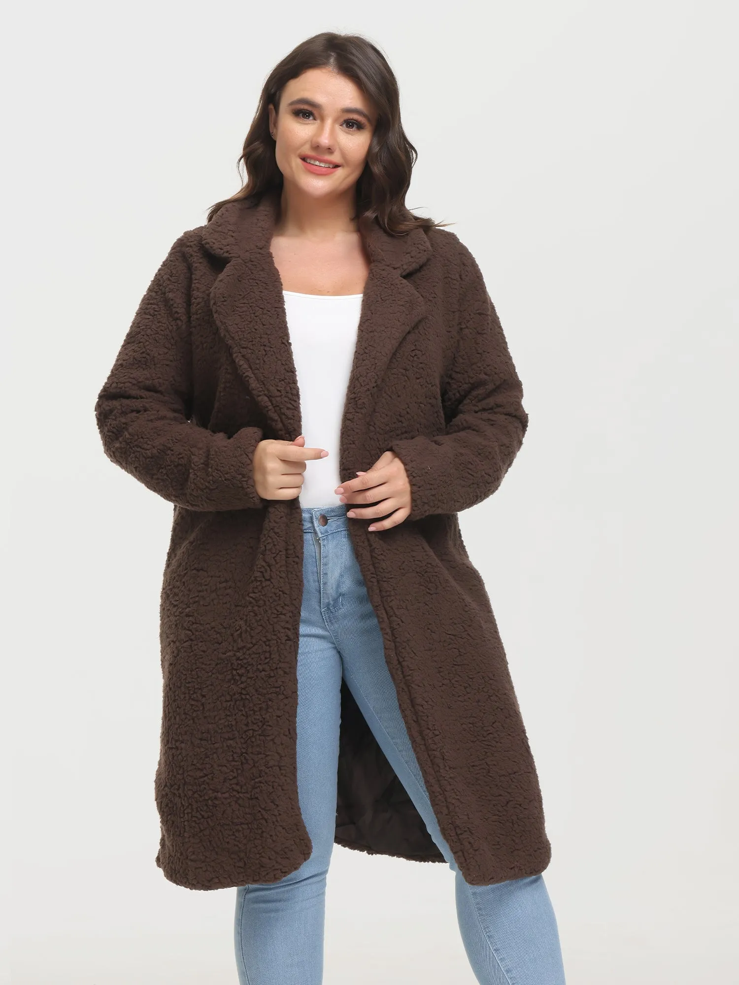 Midsize Trendy Funnel Lapel Lambswool Midi Coat