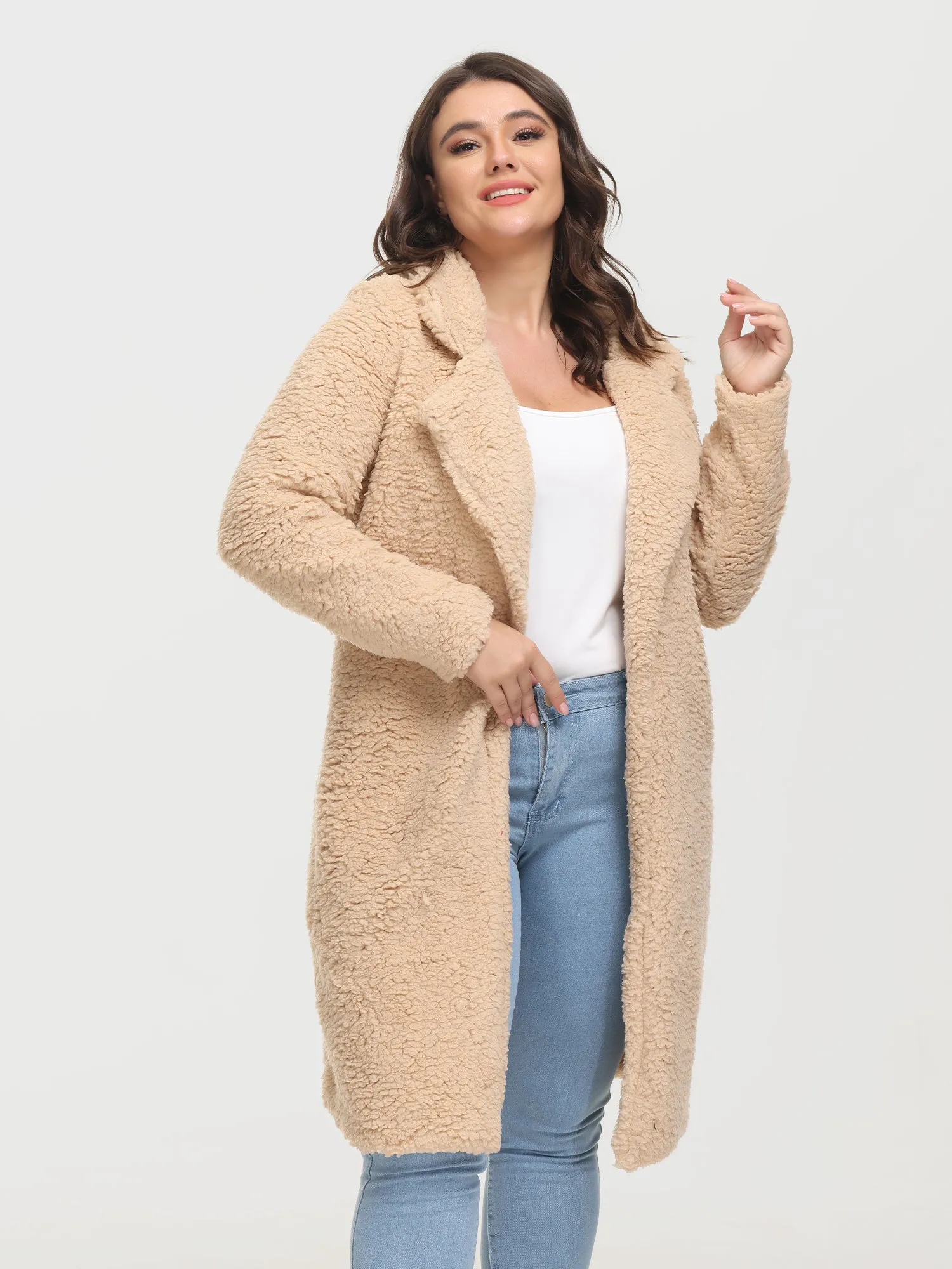 Midsize Trendy Funnel Lapel Lambswool Midi Coat