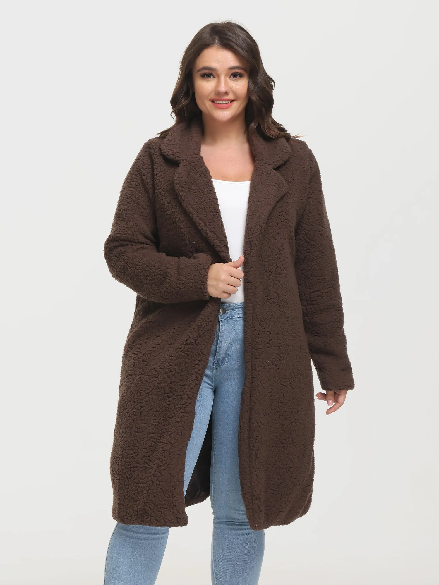 Midsize Trendy Funnel Lapel Lambswool Midi Coat