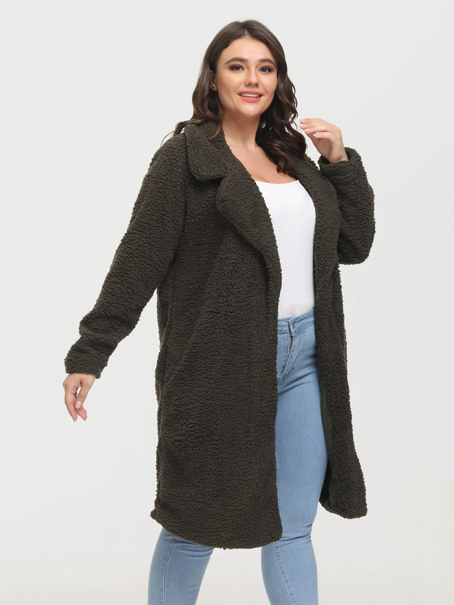 Midsize Trendy Funnel Lapel Lambswool Midi Coat