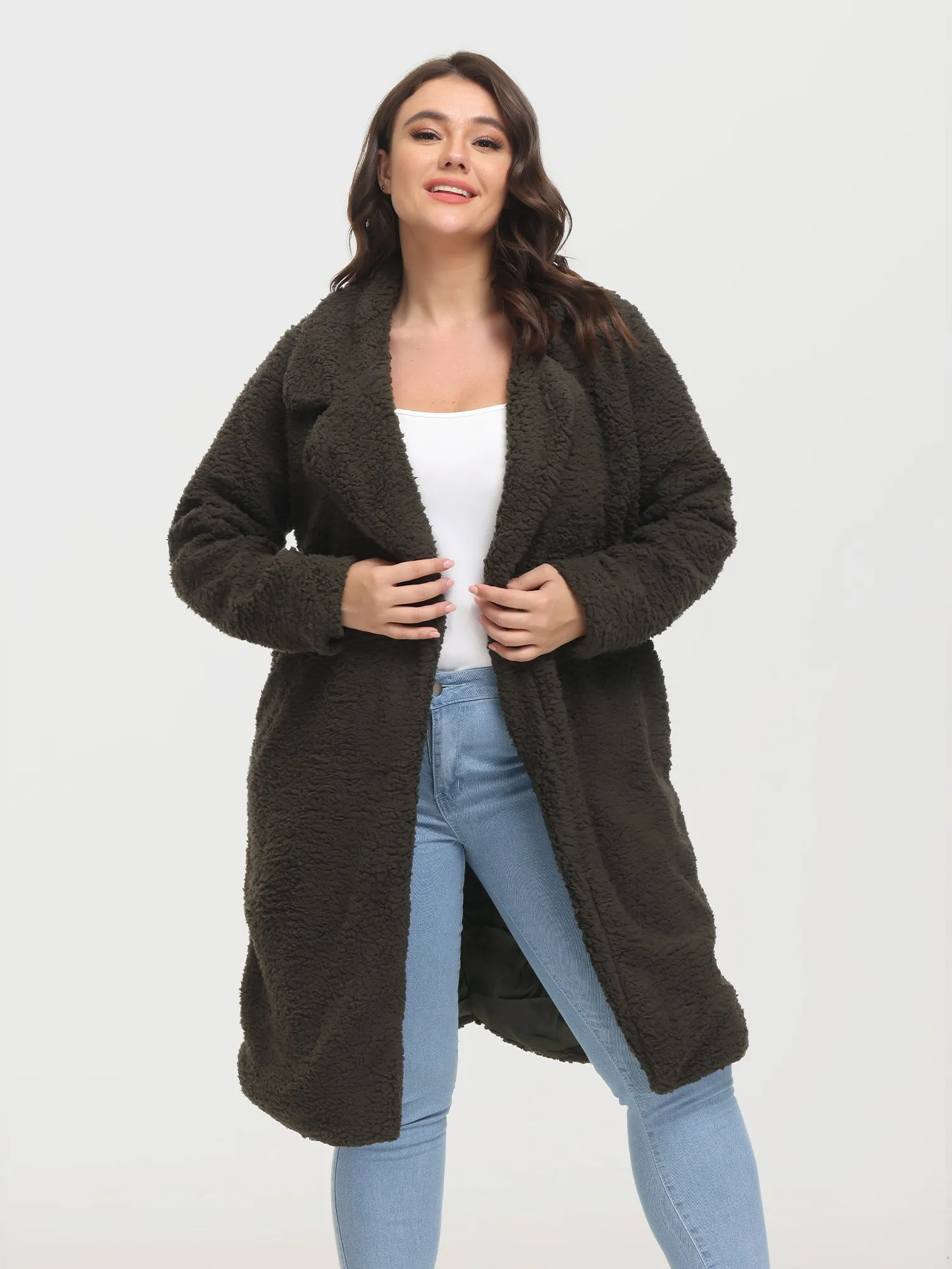 Midsize Trendy Funnel Lapel Lambswool Midi Coat